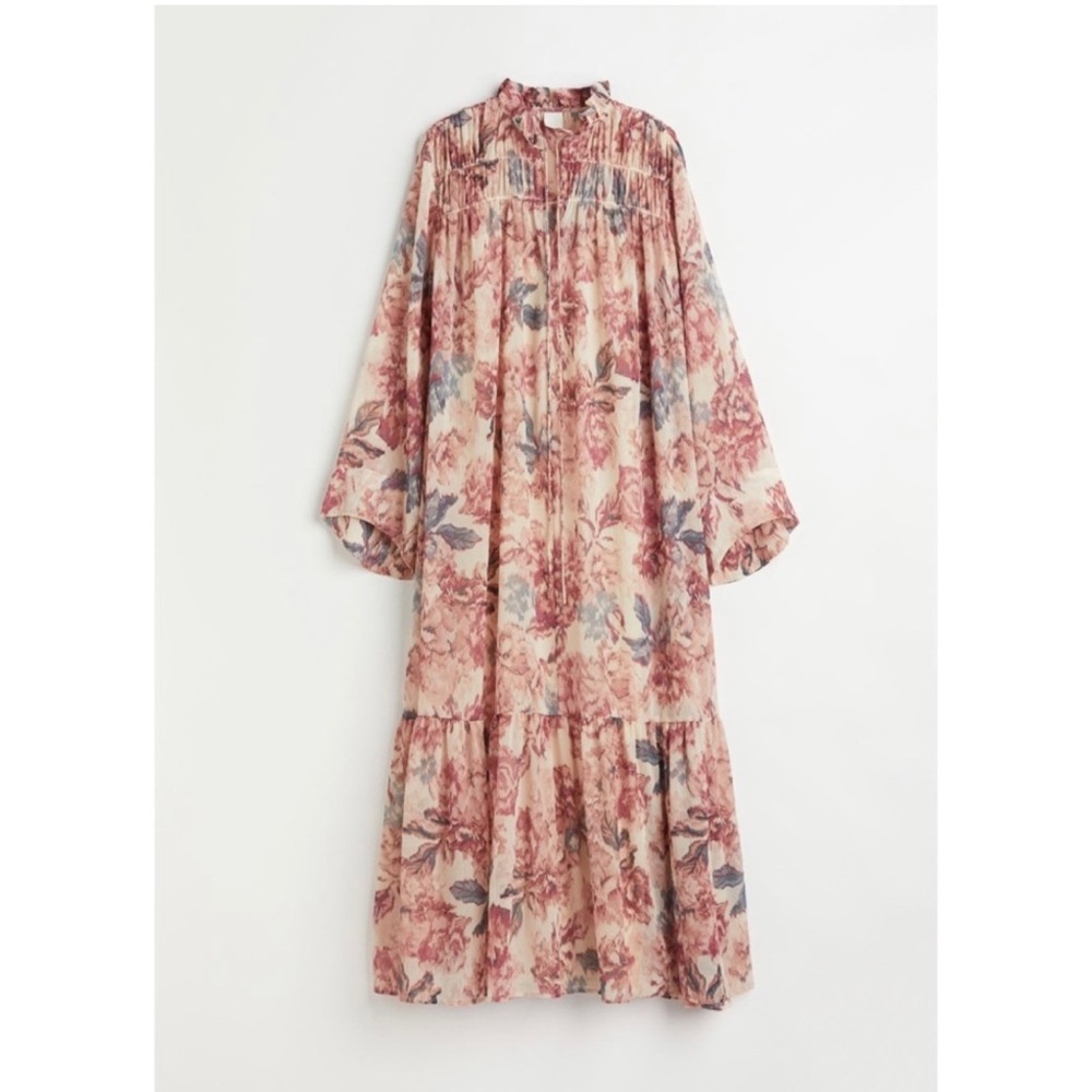 H&M Floral Long Sleeve Maxi Dress in Cream and Dusty Rose